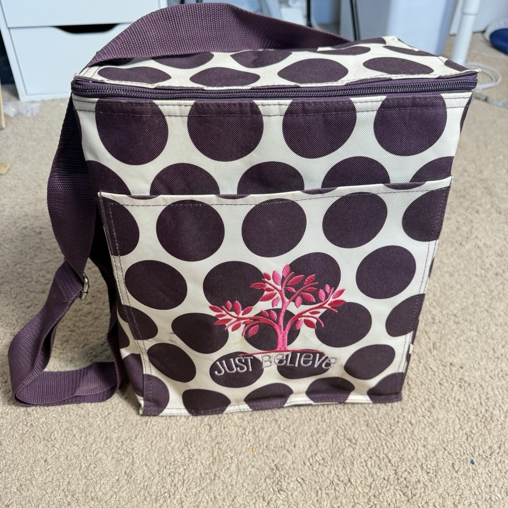Thirty-One Thermal Insulated Lunch Tote Bag 12"x11" Polka Dot Embroidered Tree